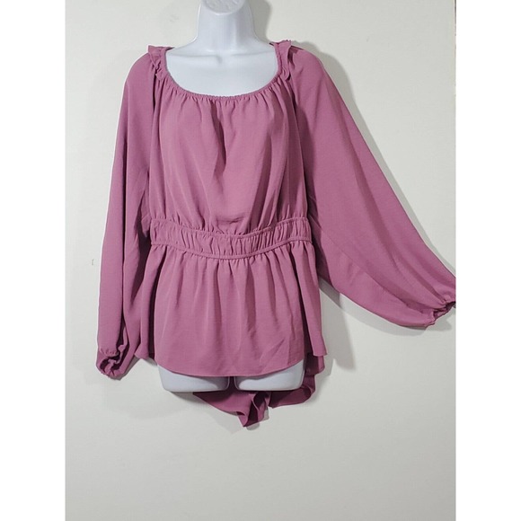 Nine West On/Off Shoulder Pinkish Mauve Long Sleeve Top 3X Ruffles Stretch - Picture 1 of 10